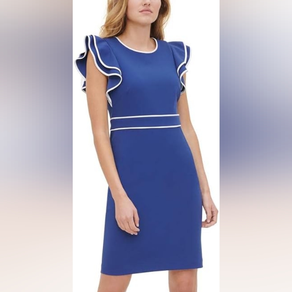 Tommy Hilfiger Ruffle Sleeve Blue & White Dress
